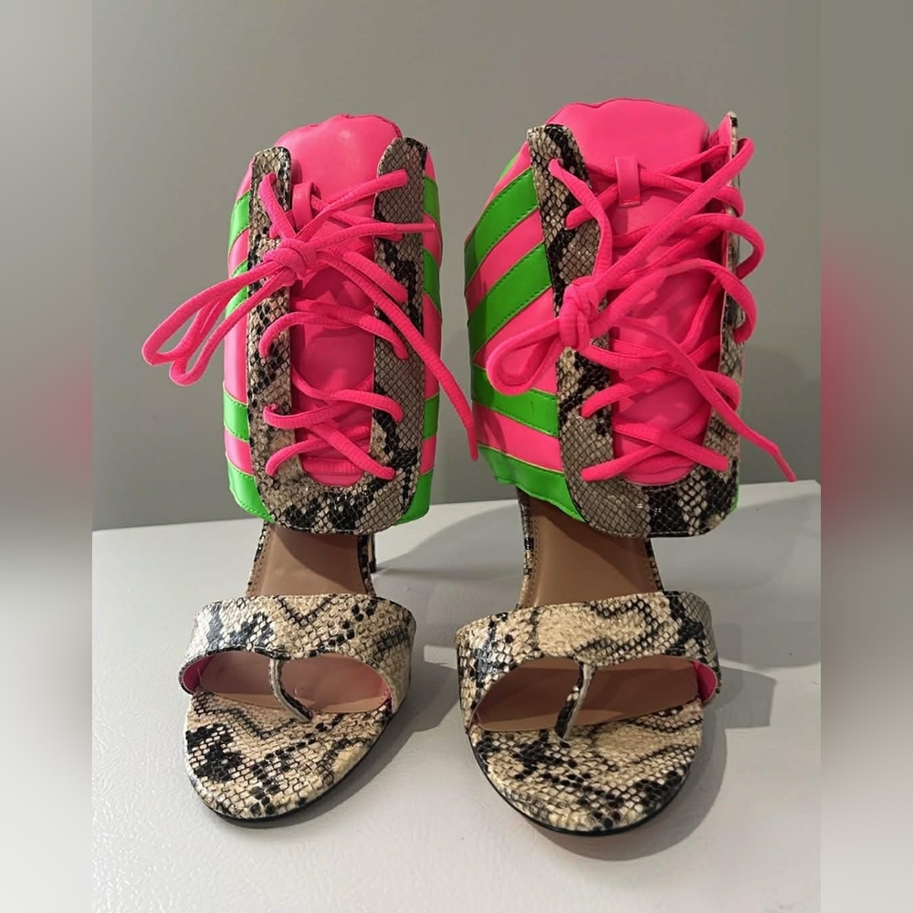Vibrant Pink and Green Snakeskin Women's Heels